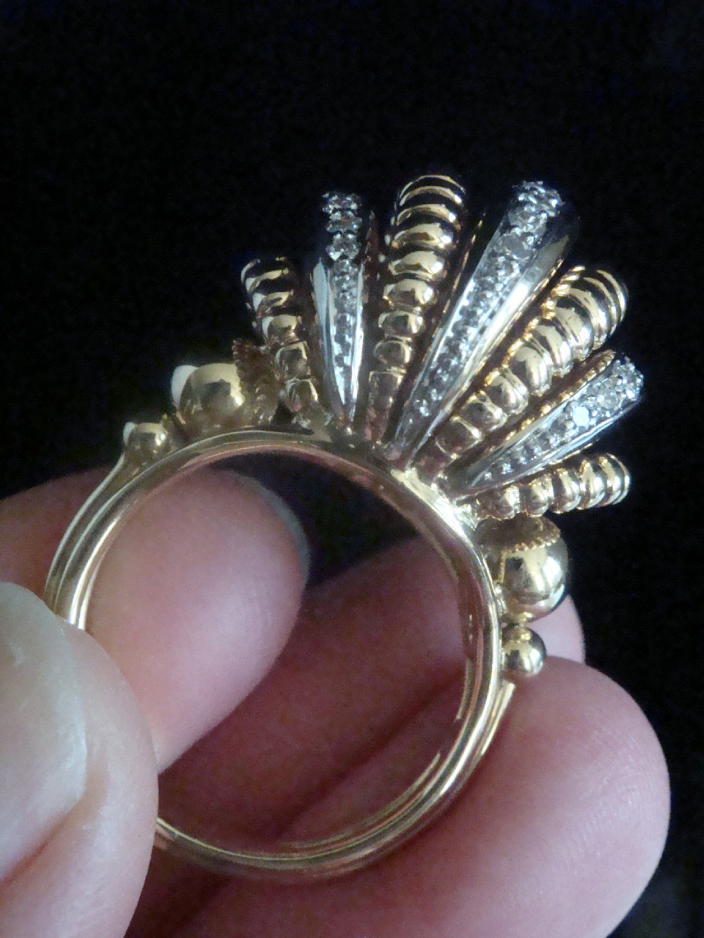 RETRO 1950s 18CT PLATINUM DIAMOND BOMBE SET COCKTAIL DESIGNER RING 15.1g View V