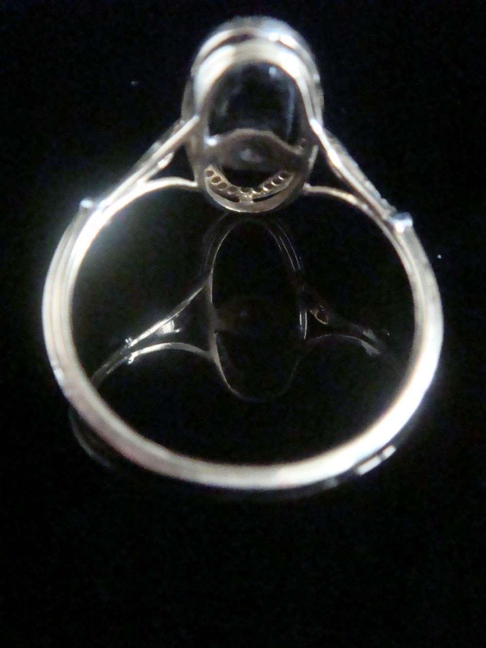 FRENCH EDWARDIAN 18CT PLATINUM ONYX AND ROSE CUT DIAMOND OVAL RING View II