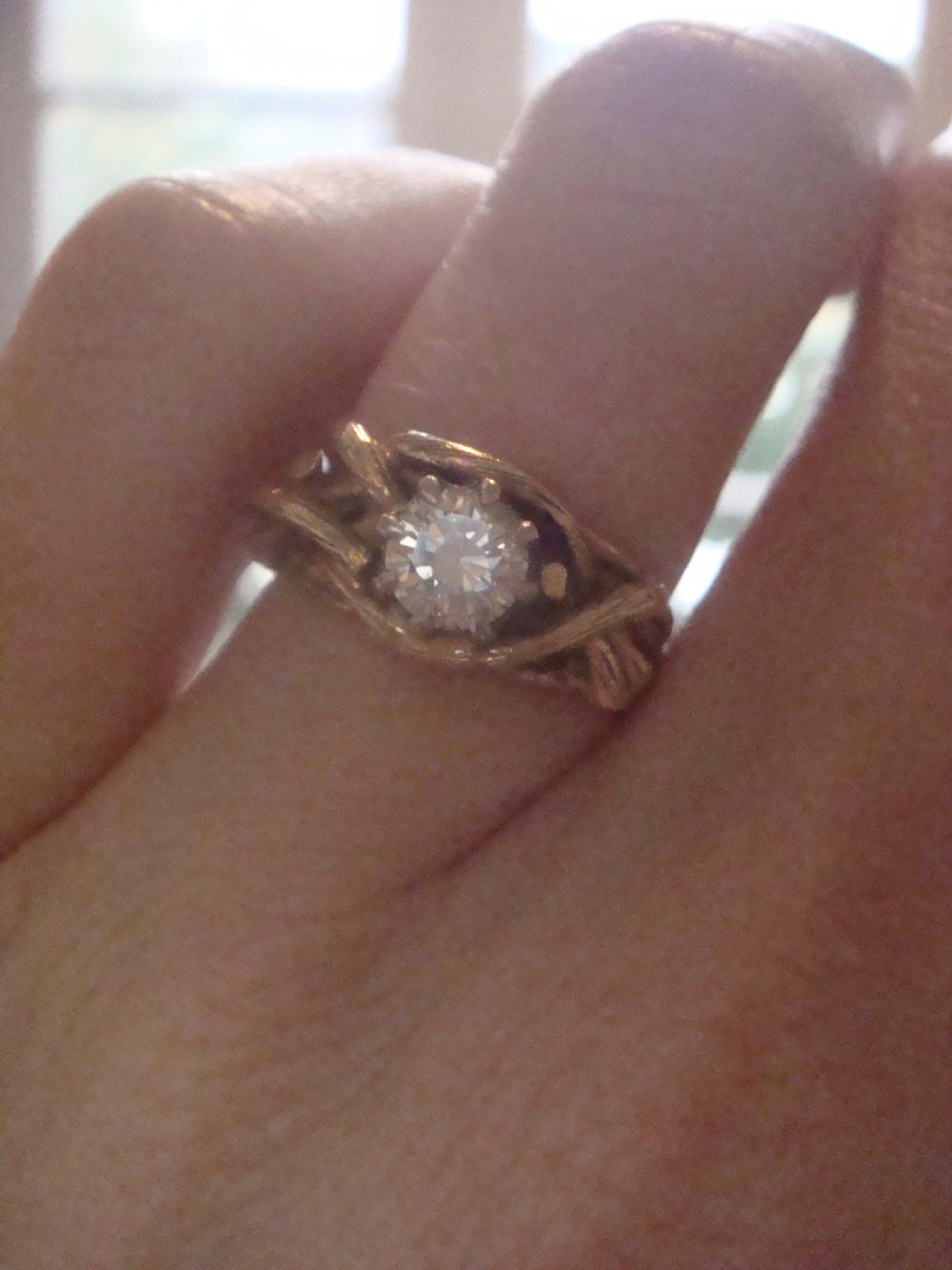 Vintage Retro 18ct yellow gold diamond solitaire 0.60ct with bamboo shank design View VI