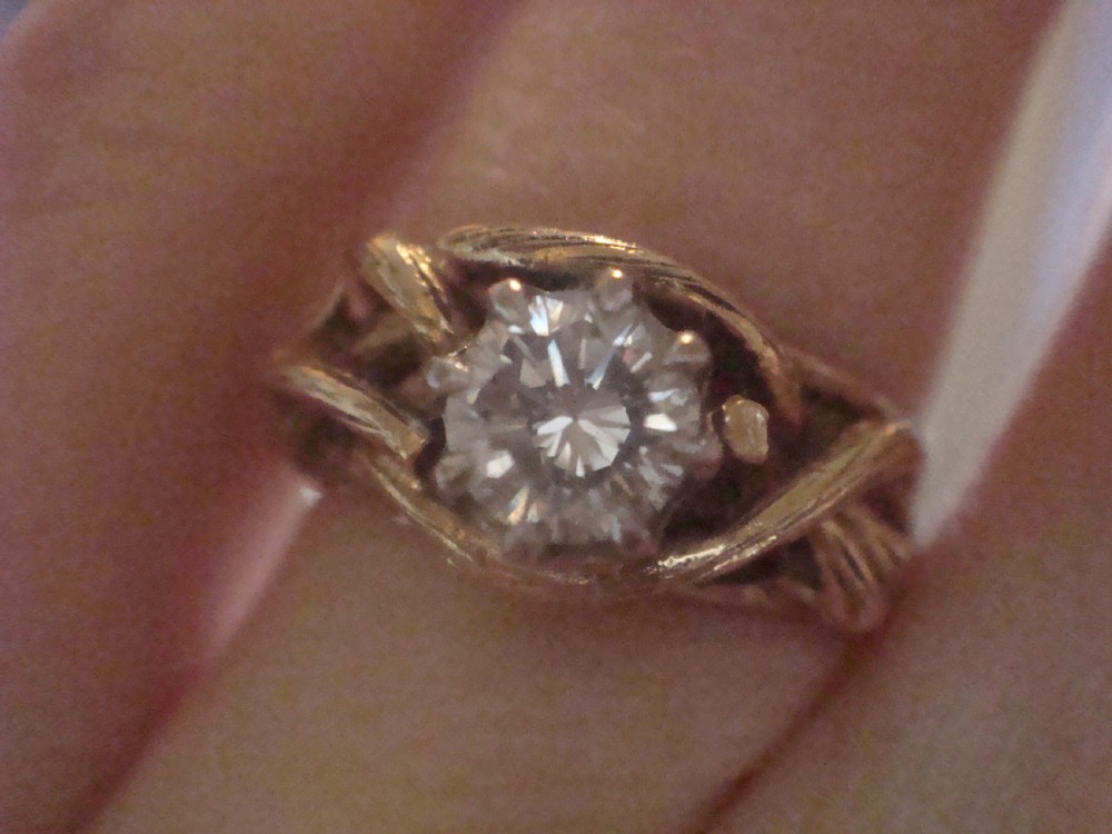 Vintage Retro 18ct yellow gold diamond solitaire 0.60ct with bamboo shank design View VIII
