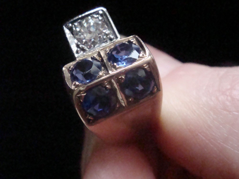 RETRO 1940S FRENCH TANK 18CT PLATINUM SAPPHIRE & DIAMOND 0.40CT PAVE SET RING View II