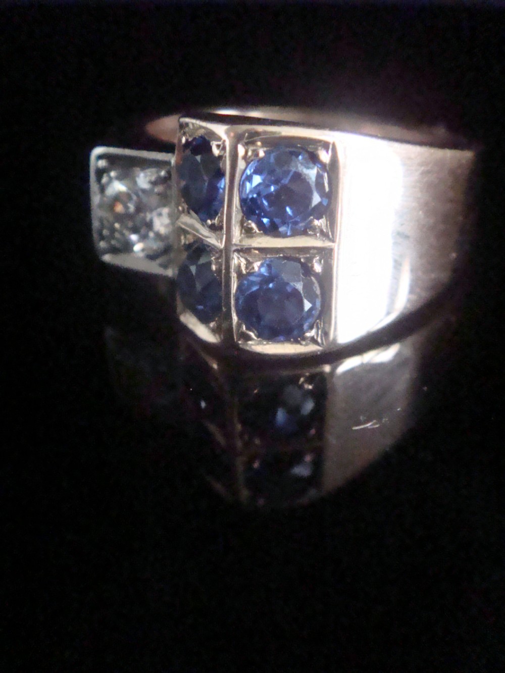 RETRO 1940S FRENCH TANK 18CT PLATINUM SAPPHIRE & DIAMOND 0.40CT PAVE SET RING View IV
