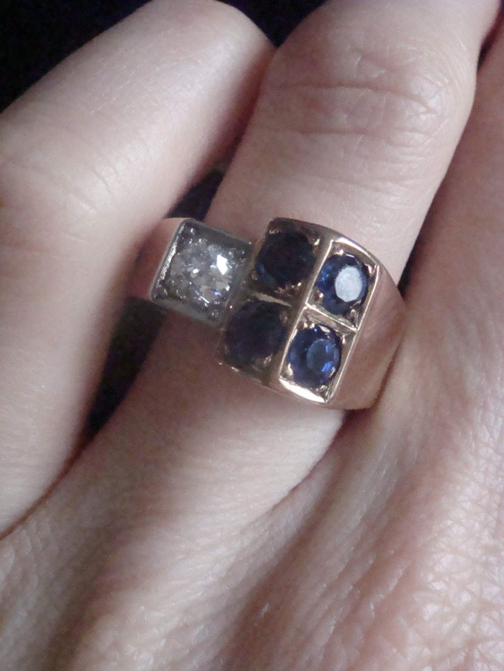 RETRO 1940S FRENCH TANK 18CT PLATINUM SAPPHIRE & DIAMOND 0.40CT PAVE SET RING View V