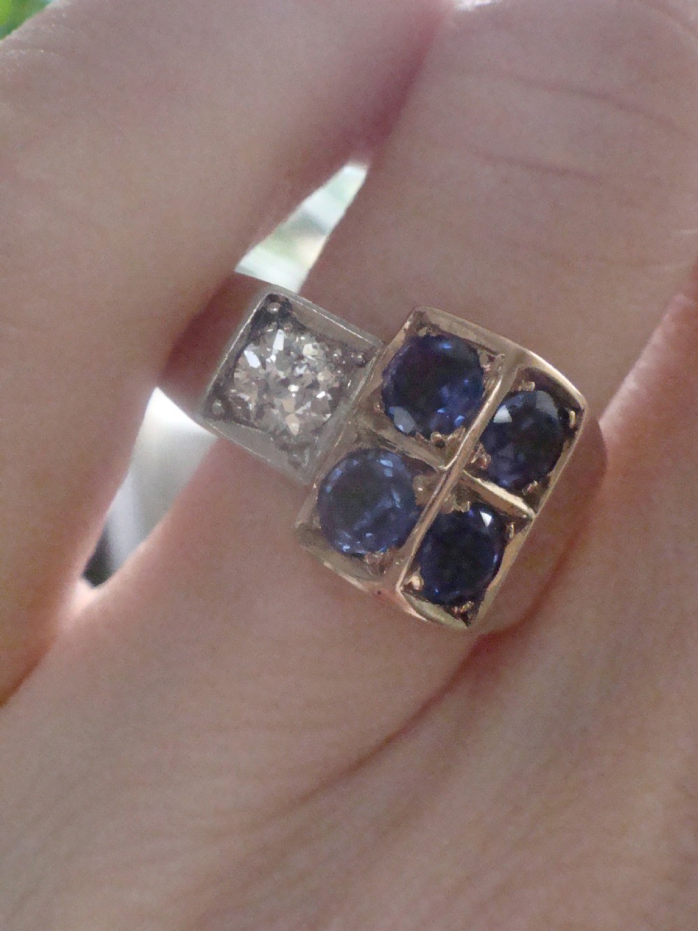 RETRO 1940S FRENCH TANK 18CT PLATINUM SAPPHIRE & DIAMOND 0.40CT PAVE SET RING View VI