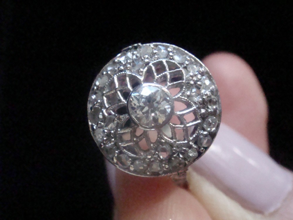 EDWARDIAN PLATINUM 18CT WHITE GOLD UNUSUAL OLD CUT DIAMOND CLUSTER RING View V