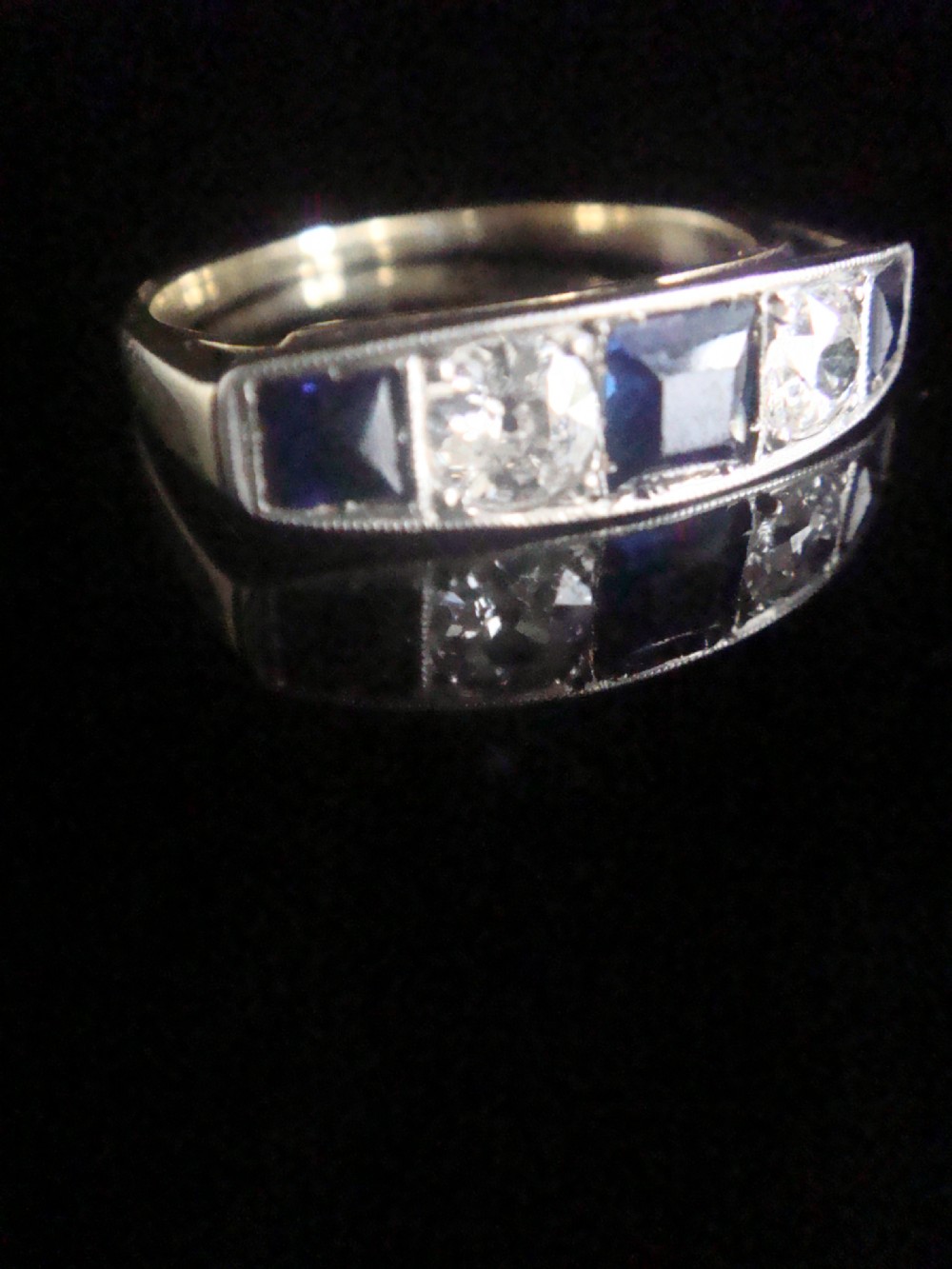 ART DECO 18CT PLATINUM SAPPHIRE AND DIAMOND 0.60ct 5 STONE BAND LARGE