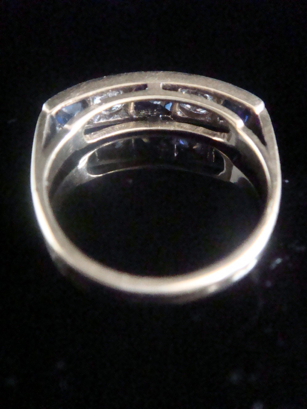 ART DECO 18CT PLATINUM SAPPHIRE AND DIAMOND 0.60ct 5 STONE BAND LARGE View II