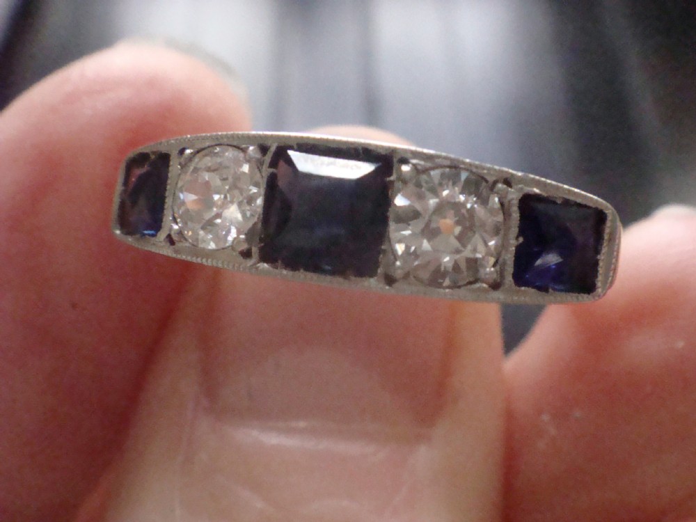 ART DECO 18CT PLATINUM SAPPHIRE AND DIAMOND 0.60ct 5 STONE BAND LARGE View IV
