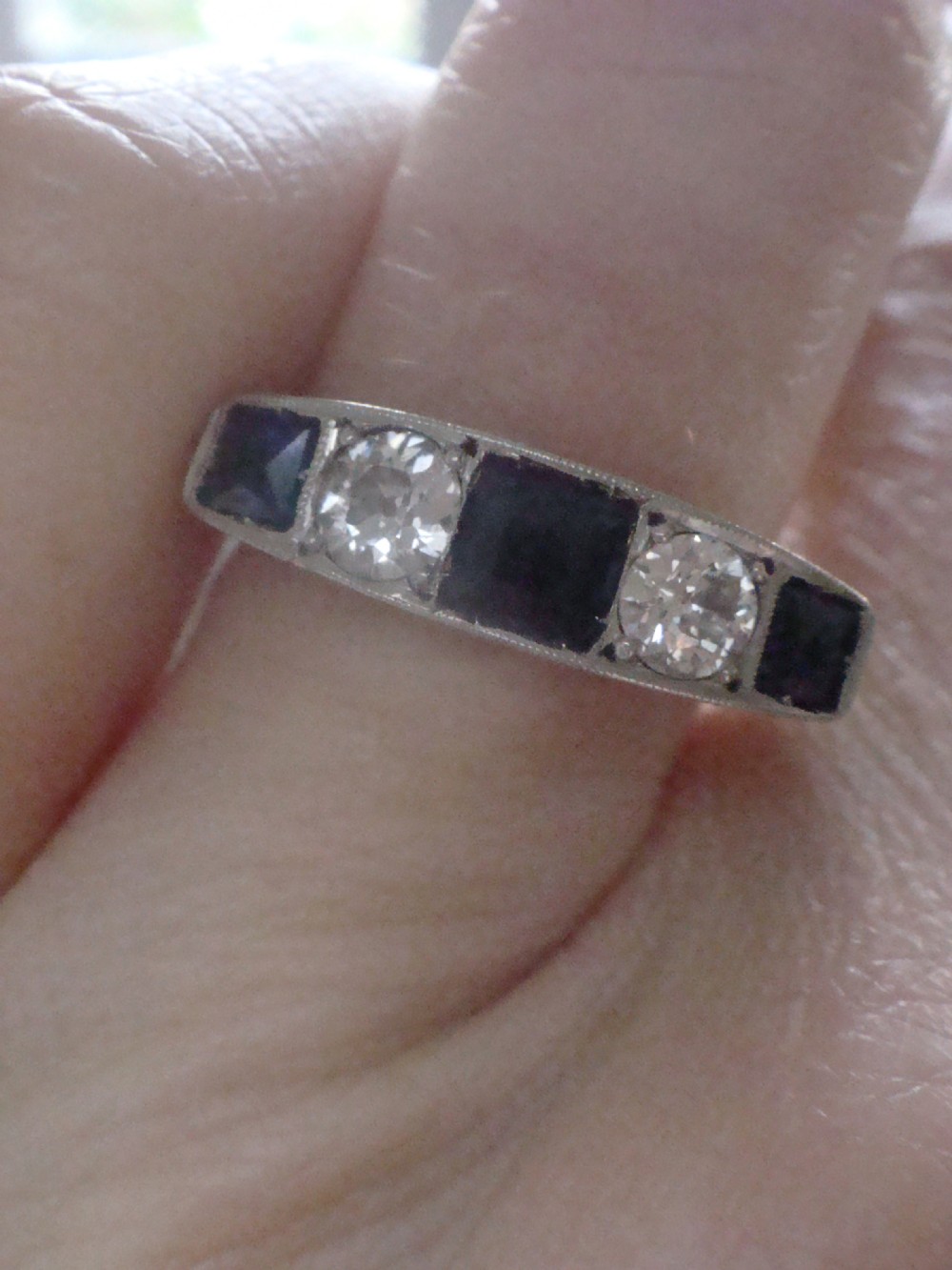 ART DECO 18CT PLATINUM SAPPHIRE AND DIAMOND 0.60ct 5 STONE BAND LARGE View V