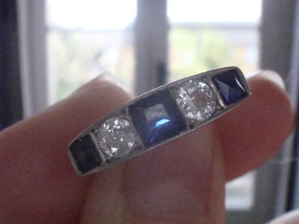 ART DECO 18CT PLATINUM SAPPHIRE AND DIAMOND 0.60ct 5 STONE BAND LARGE View VI