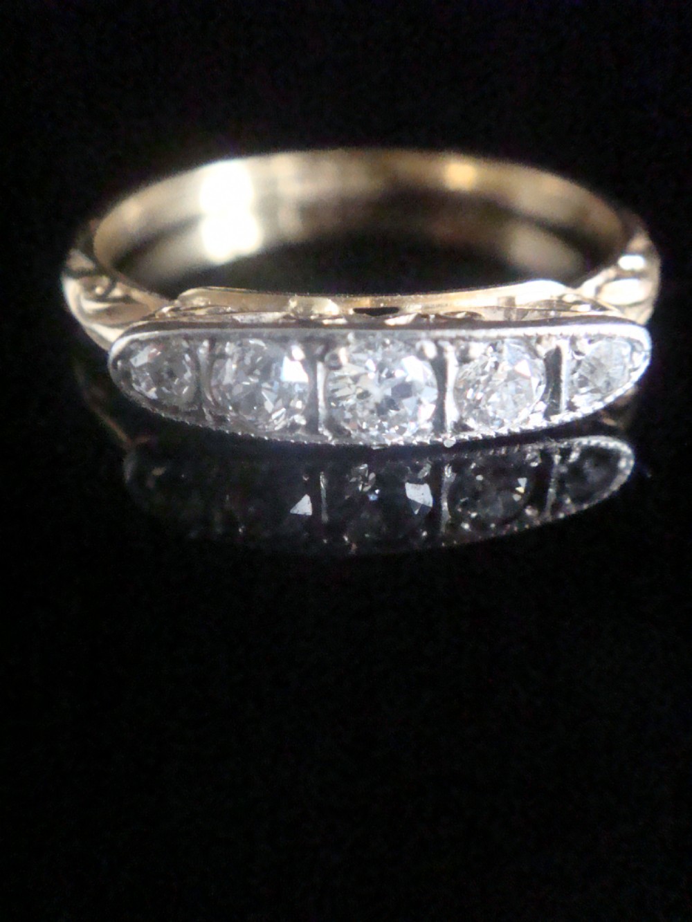 Edwardian Art deco 18ct yellow gold platinum diamond 0.45ct 5 stone ring