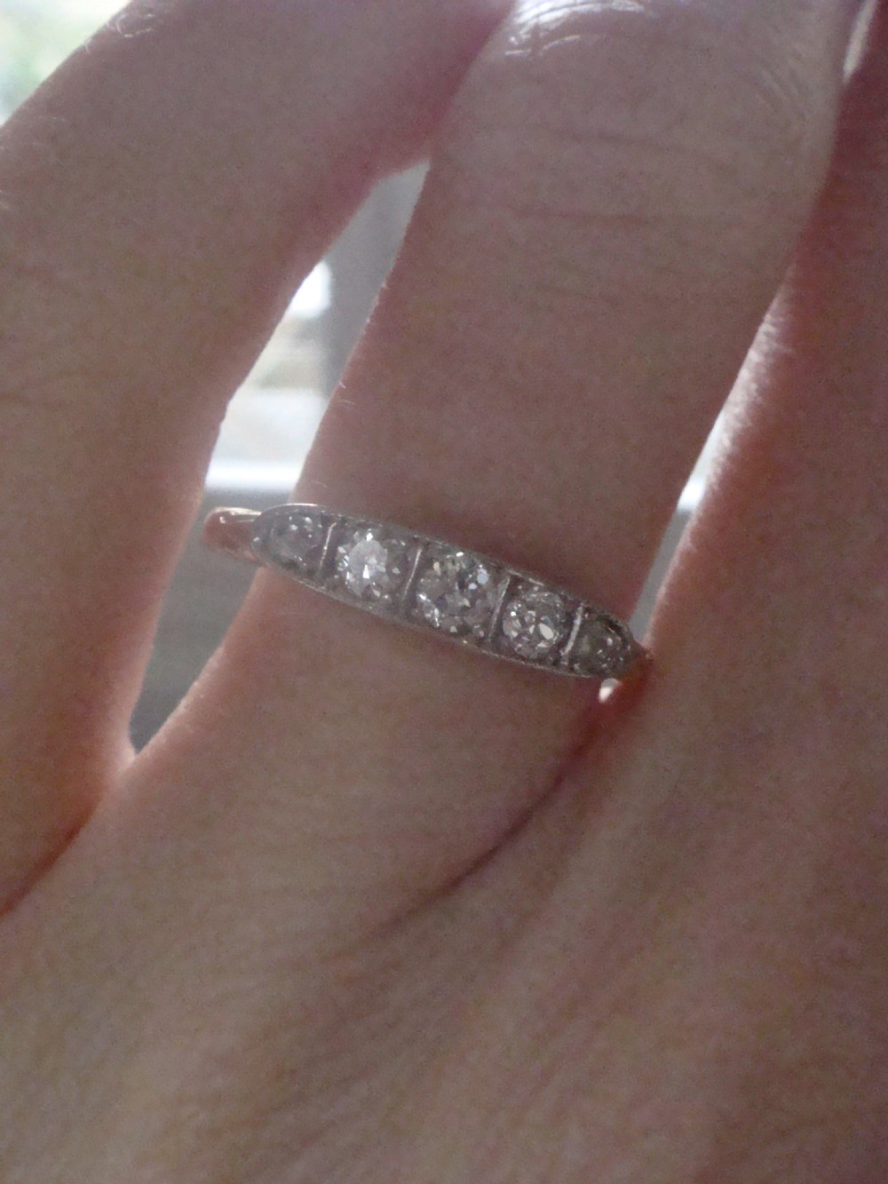 Edwardian Art deco 18ct yellow gold platinum diamond 0.45ct 5 stone ring View IV