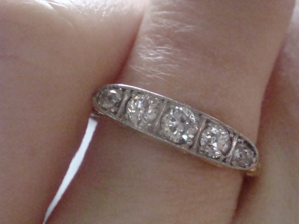 Edwardian Art deco 18ct yellow gold platinum diamond 0.45ct 5 stone ring View V