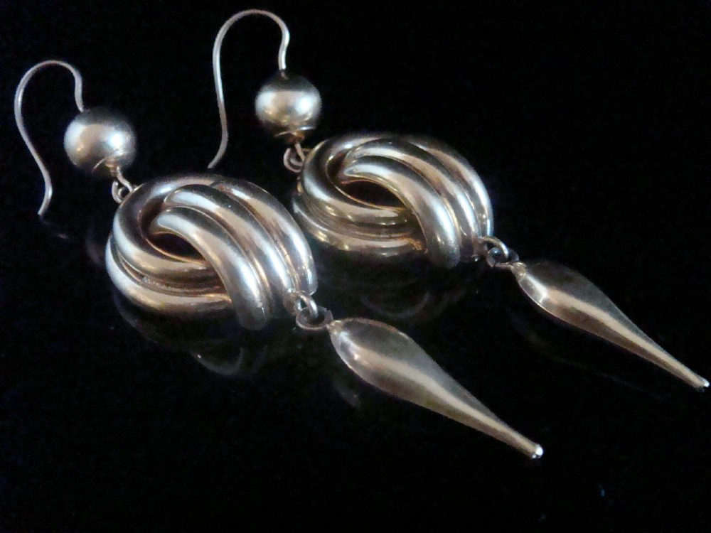 Victorian large 9ct yellow gold dro knot earrings 6.3g Perfect condition View II