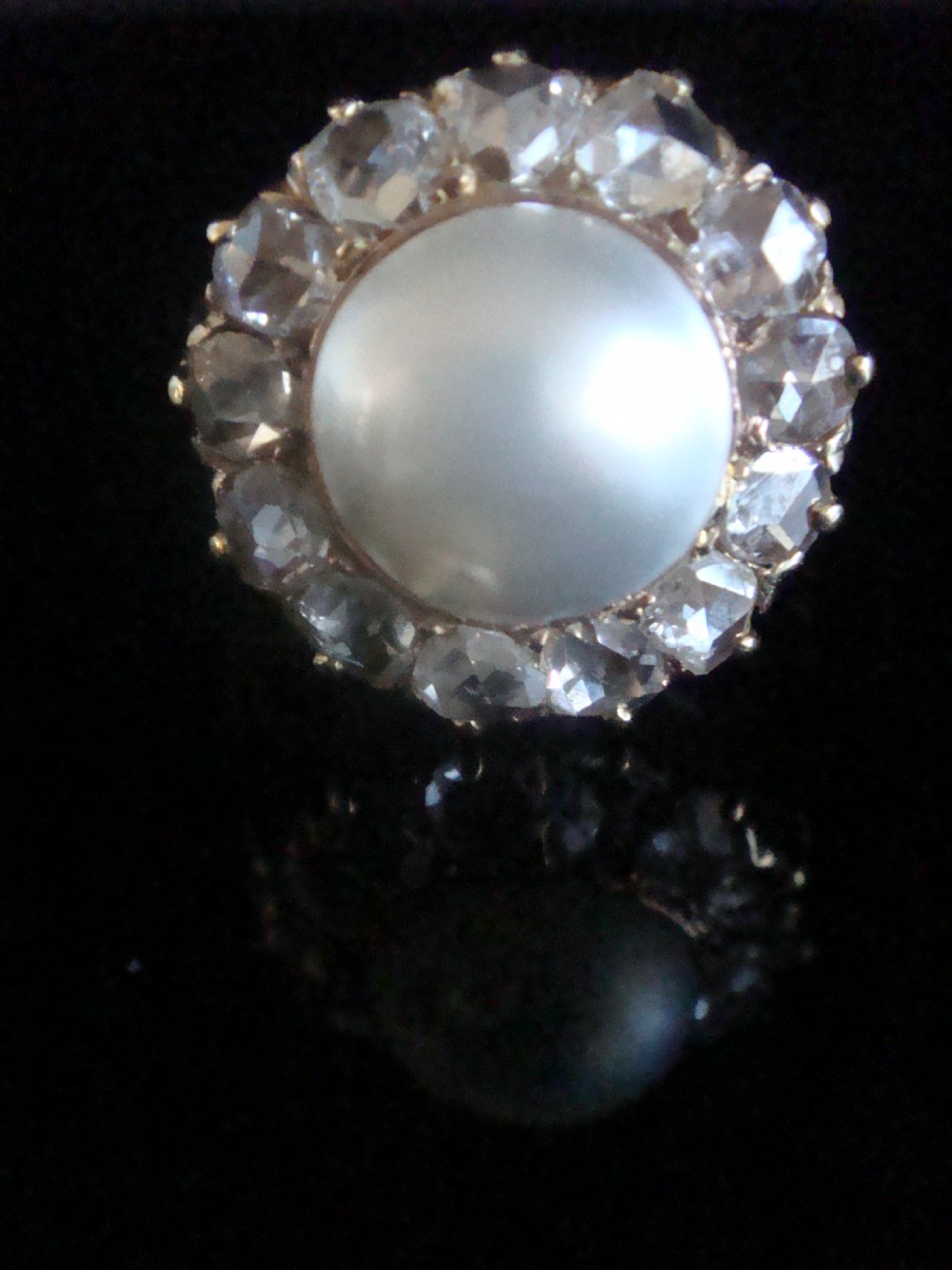 Large Edwardian French 18ct rose gold rose cut diamond and pearl cluster 1.50ct View VII