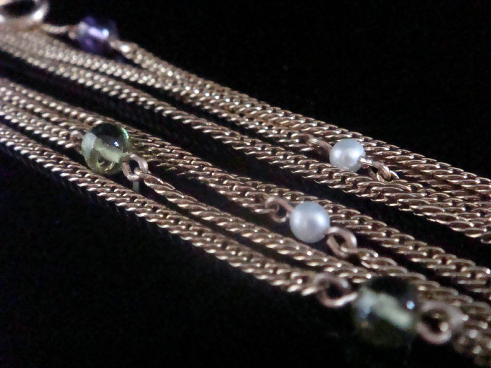 Stunning high carat 15ct victorian suffragette amethyst peridot pearl longuard chain 22.5g View II