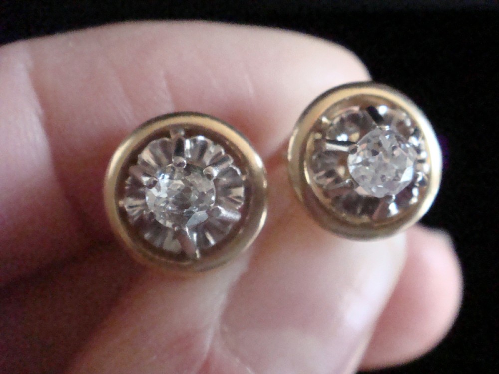 French Edwardian 18ct yellow and white gold 0.50ct diamond solitaire stud earrings
