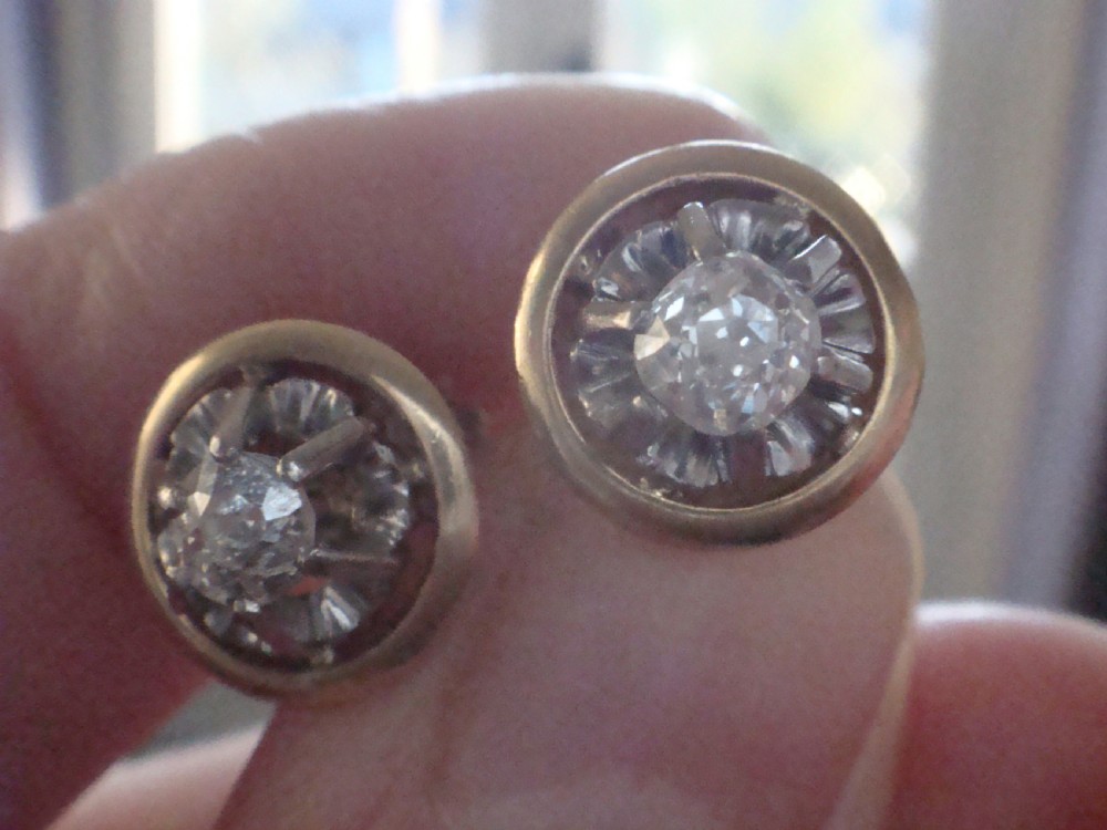 French Edwardian 18ct yellow and white gold 0.50ct diamond solitaire stud earrings View II