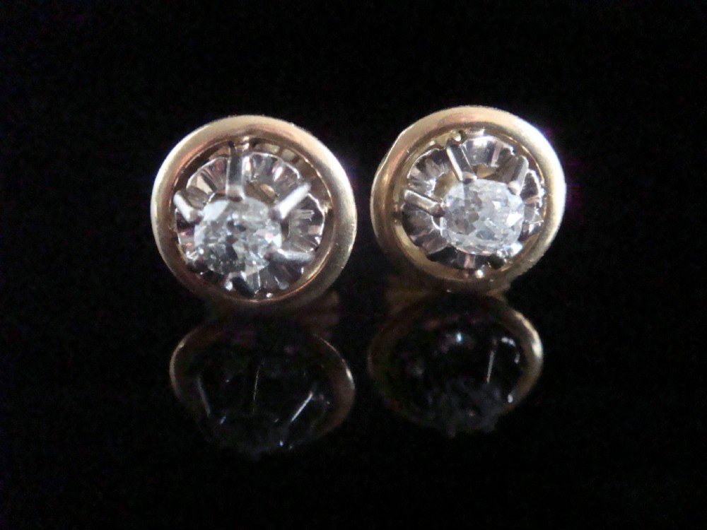 French Edwardian 18ct yellow and white gold 0.50ct diamond solitaire stud earrings View III