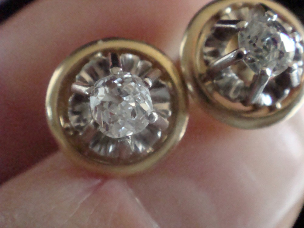 French Edwardian 18ct yellow and white gold 0.50ct diamond solitaire stud earrings View IV