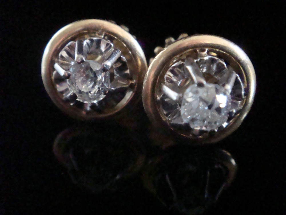 French Edwardian 18ct yellow and white gold 0.50ct diamond solitaire stud earrings View V