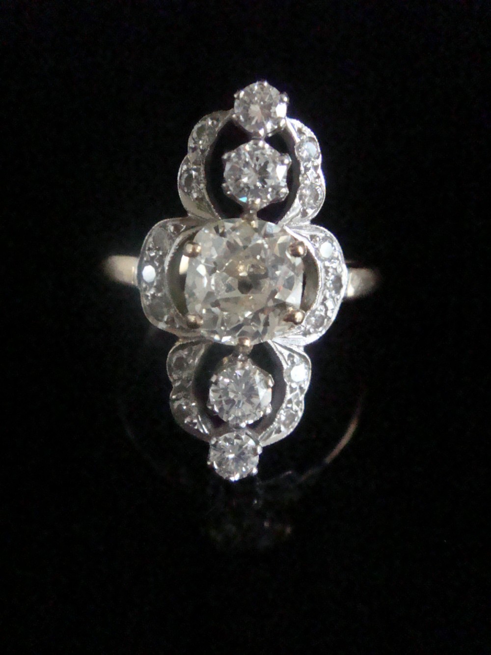 EDWARDIAN FRENCH 18CT YELLOW GOLD DIAMOND 2.38CT MARQUIS  RING 1.40CT CENTRE