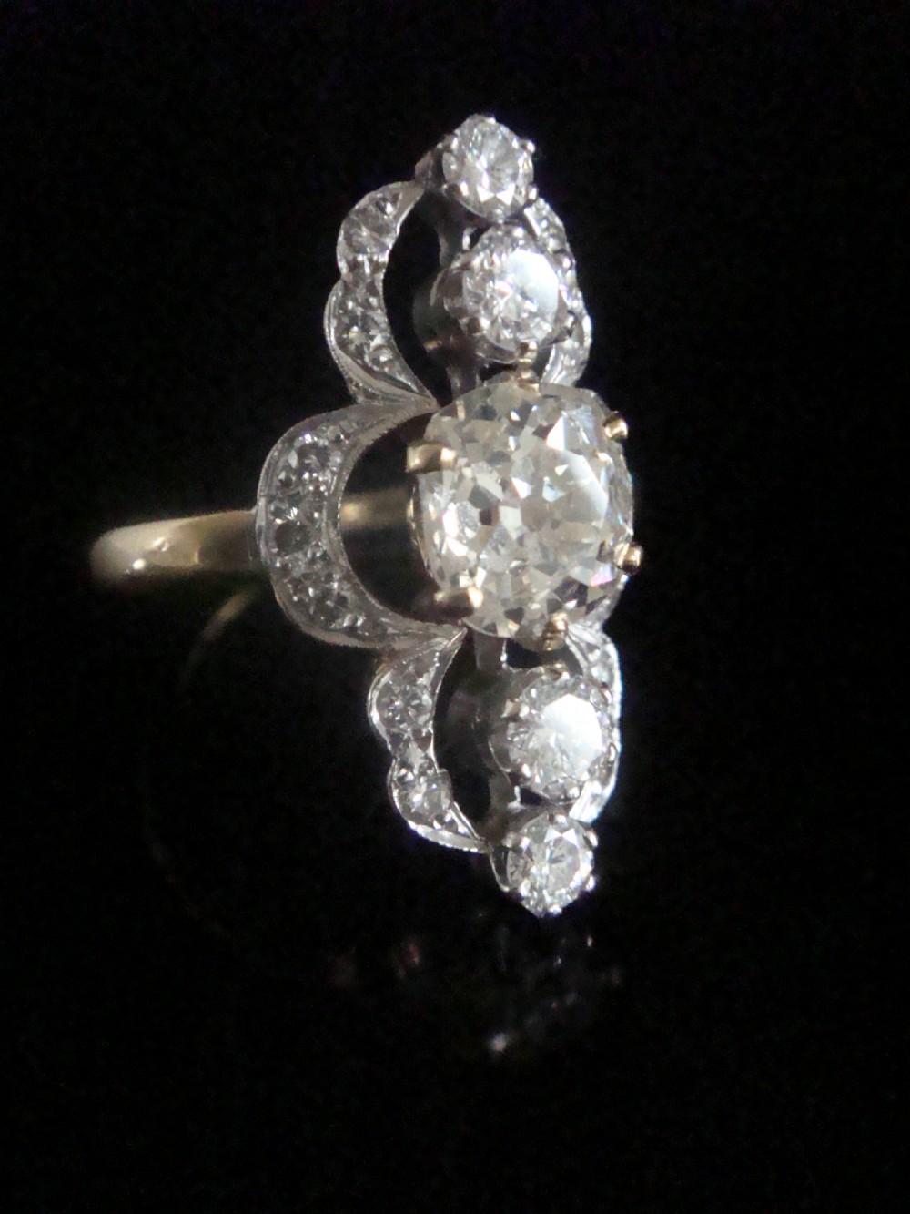 EDWARDIAN FRENCH 18CT YELLOW GOLD DIAMOND 2.38CT MARQUIS  RING 1.40CT CENTRE View II
