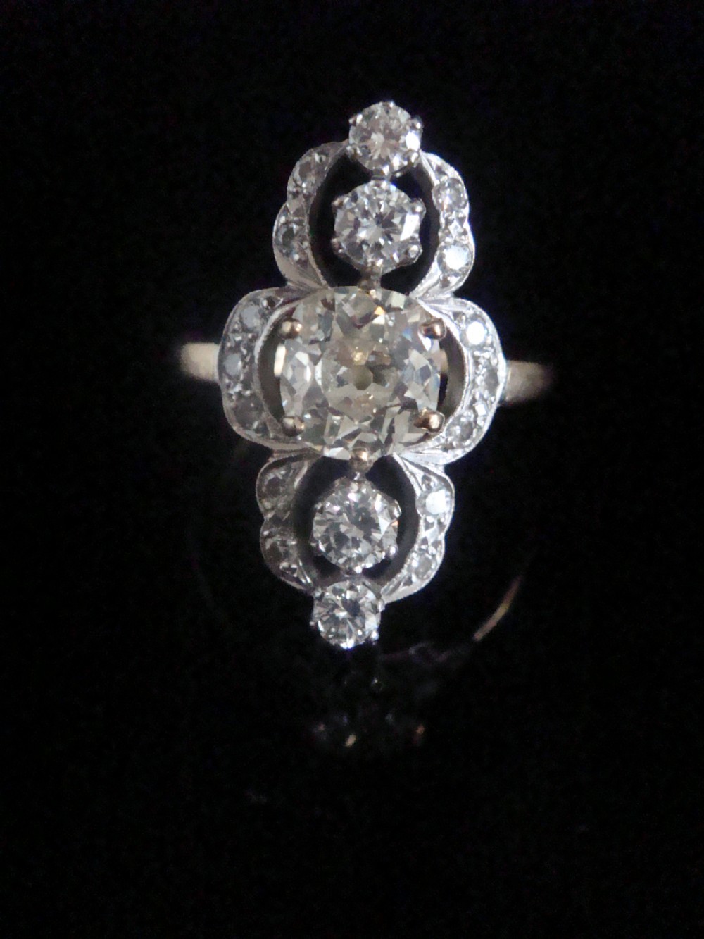 EDWARDIAN FRENCH 18CT YELLOW GOLD DIAMOND 2.38CT MARQUIS  RING 1.40CT CENTRE View V