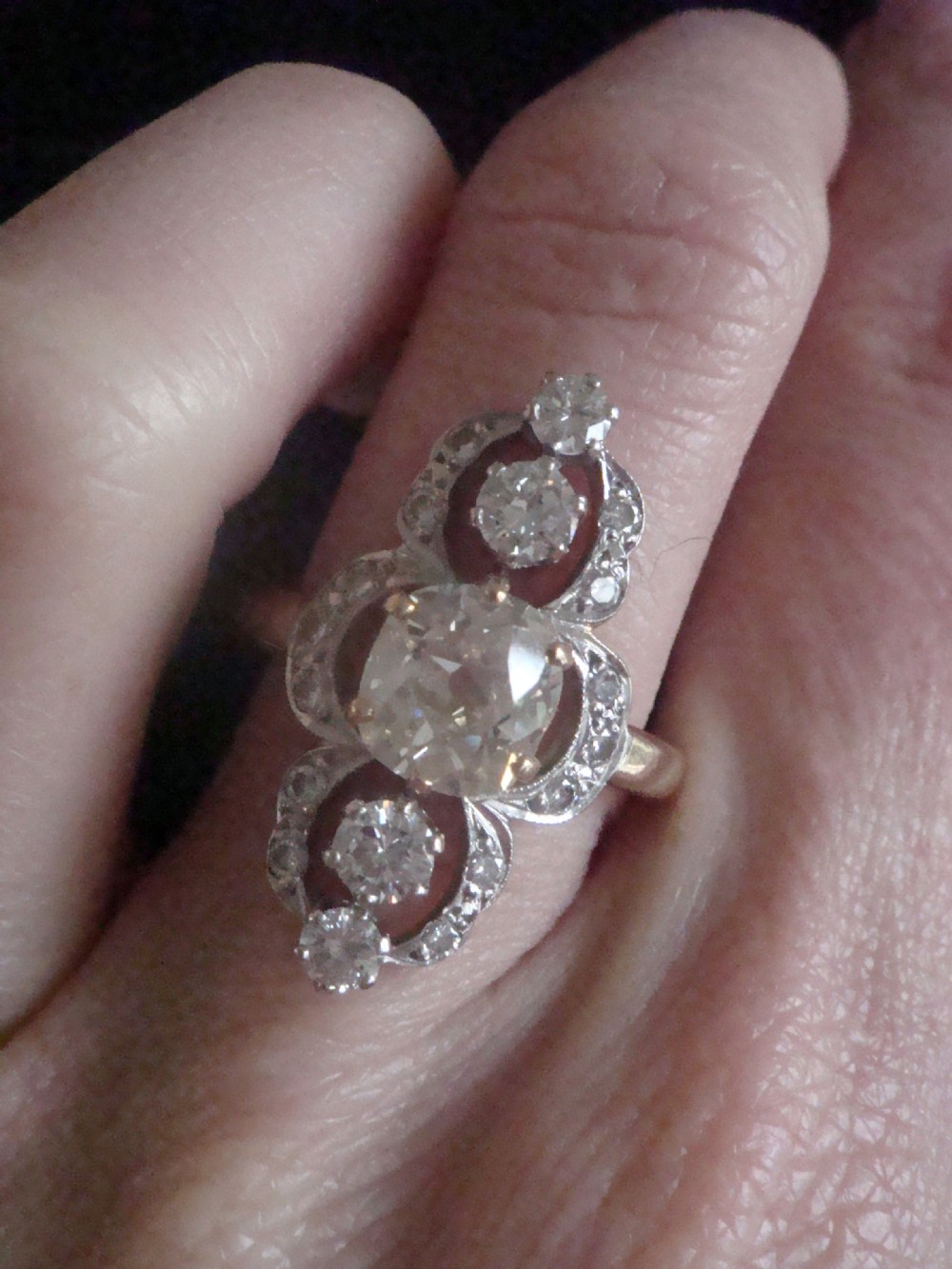EDWARDIAN FRENCH 18CT YELLOW GOLD DIAMOND 2.38CT MARQUIS  RING 1.40CT CENTRE View VI