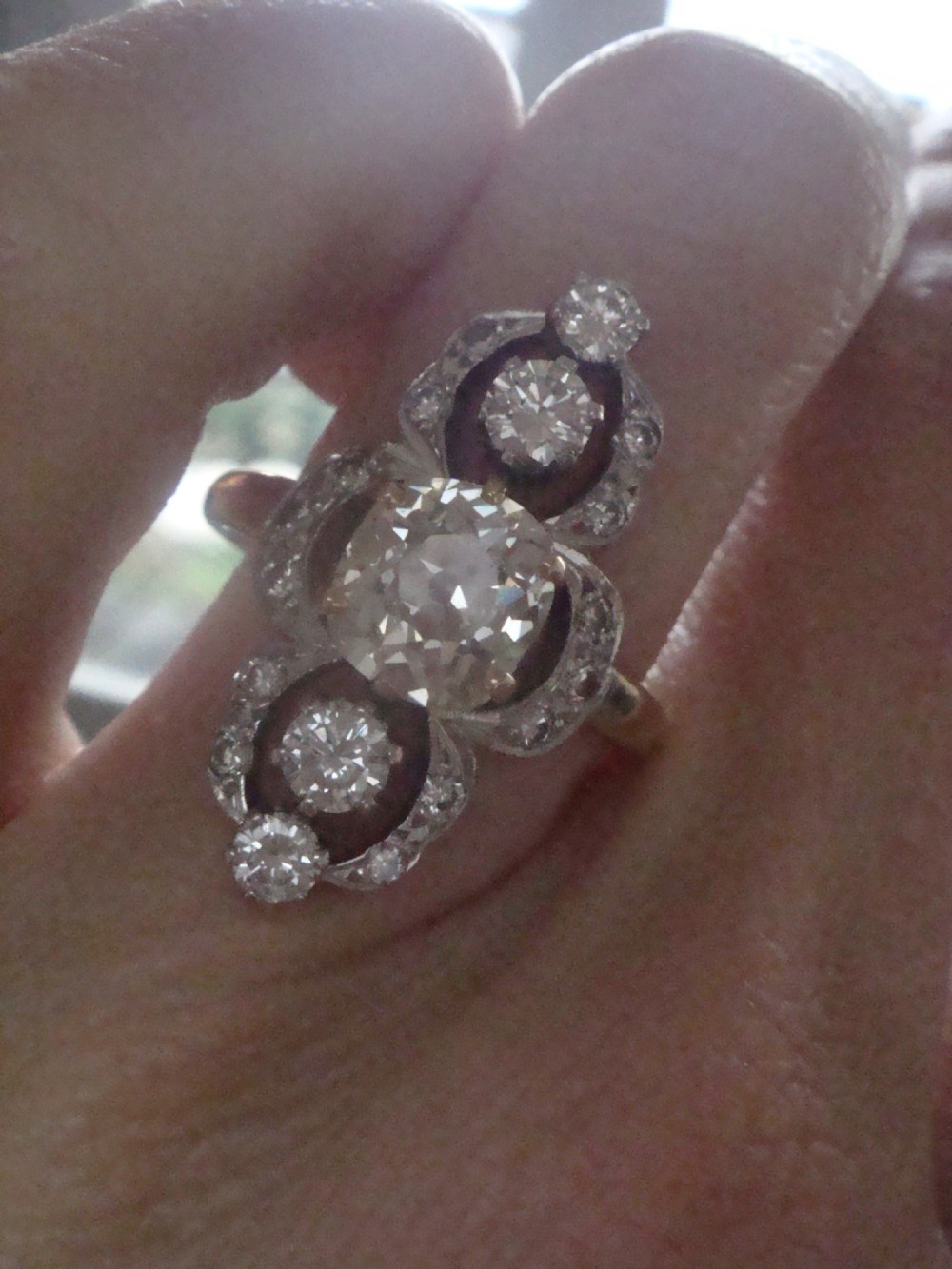 EDWARDIAN FRENCH 18CT YELLOW GOLD DIAMOND 2.38CT MARQUIS  RING 1.40CT CENTRE View VII