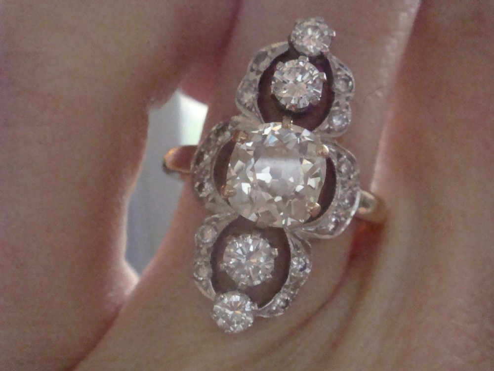 EDWARDIAN FRENCH 18CT YELLOW GOLD DIAMOND 2.38CT MARQUIS  RING 1.40CT CENTRE View IX