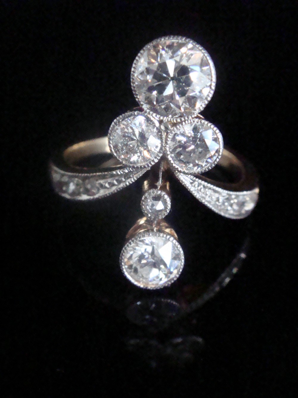 EDWARDIAN FRENCH 18CT YELLOW GOLD PLATINUM TRANSITIONAL CUT DIAMOND RING 1.60CT
