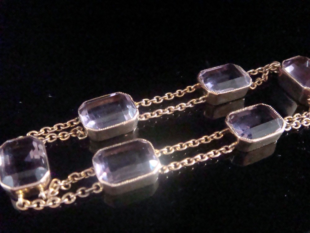 EDWARDIAN 9CT RARE ROSE GOLD EMERALD CUT AMETHYST BRACELET