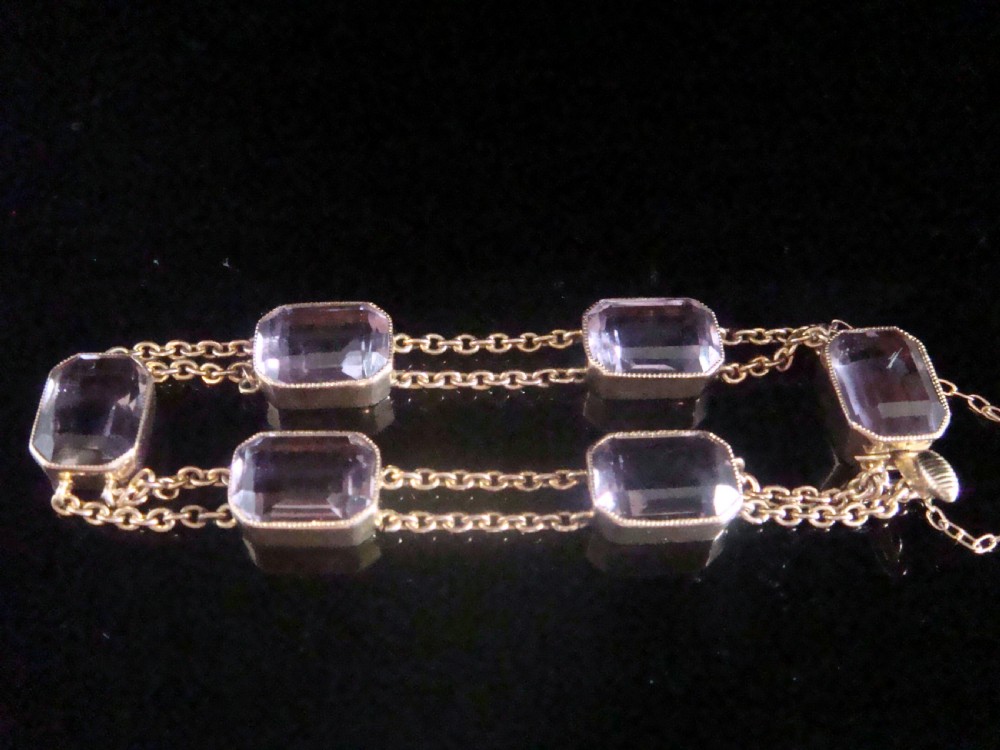 EDWARDIAN 9CT RARE ROSE GOLD EMERALD CUT AMETHYST BRACELET View II