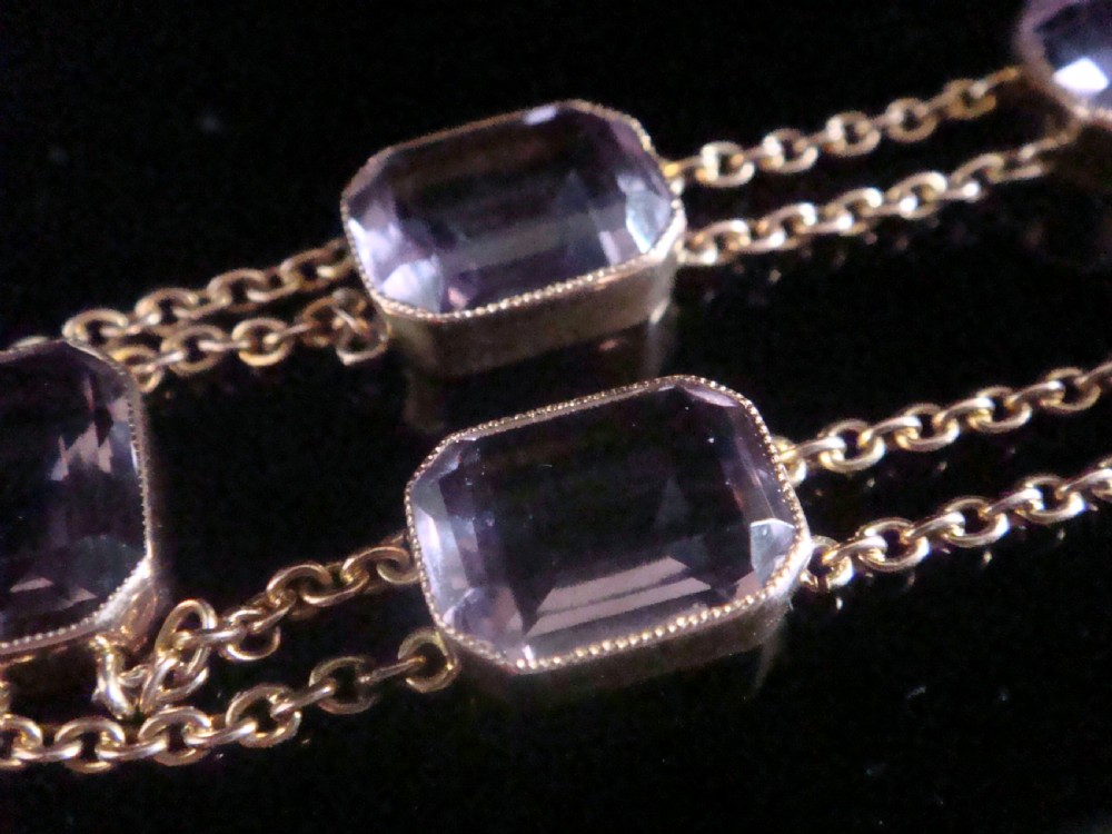 EDWARDIAN 9CT RARE ROSE GOLD EMERALD CUT AMETHYST BRACELET View IV