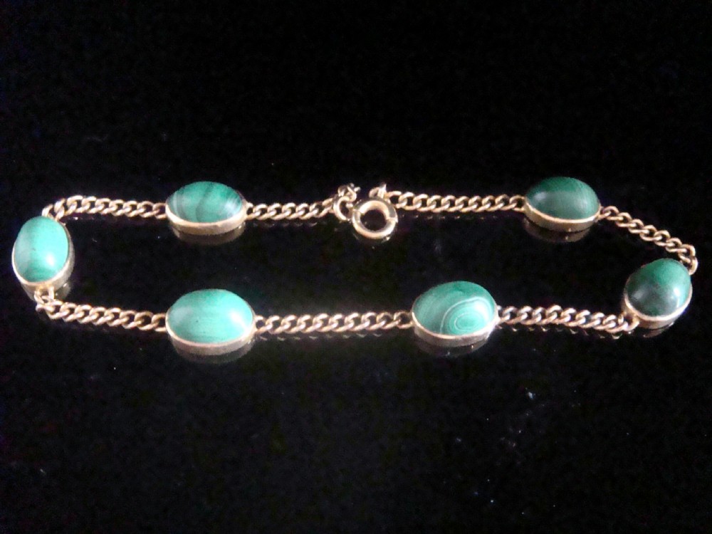 EDWARDIAN 9CT RARE YELLOW GOLD MALACHITE BRACELET