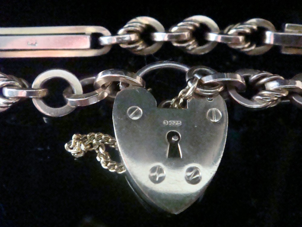 EDWARDIAN 9CT ROSE GOLD FETTER TROMBONE HEART PADLOCK BRACELET 11.6G 7.5 INCHES View IV