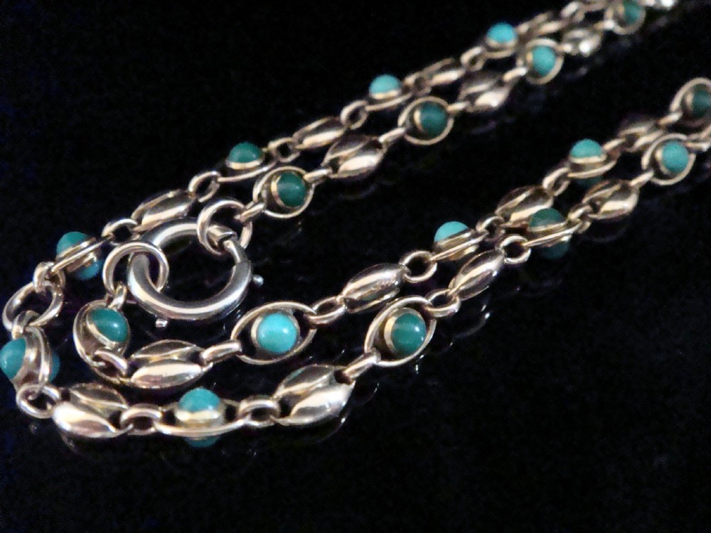 VICTORIAN 15CT NATURAL TURQUOISE BOTH SIDES CHAIN 16.5 INCHES 14.2g