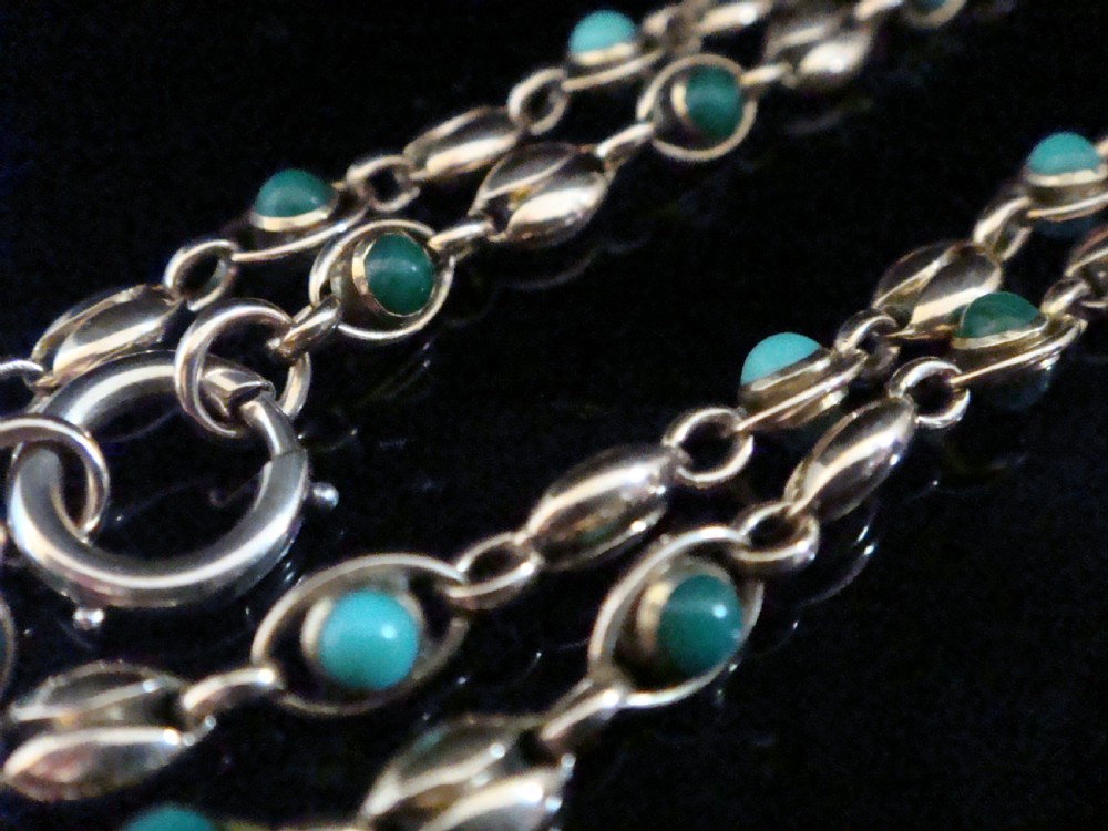 VICTORIAN 15CT NATURAL TURQUOISE BOTH SIDES CHAIN 16.5 INCHES 14.2g View II