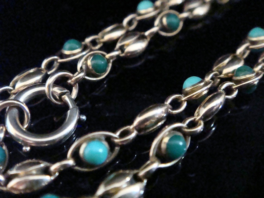 VICTORIAN 15CT NATURAL TURQUOISE BOTH SIDES CHAIN 16.5 INCHES 14.2g View III