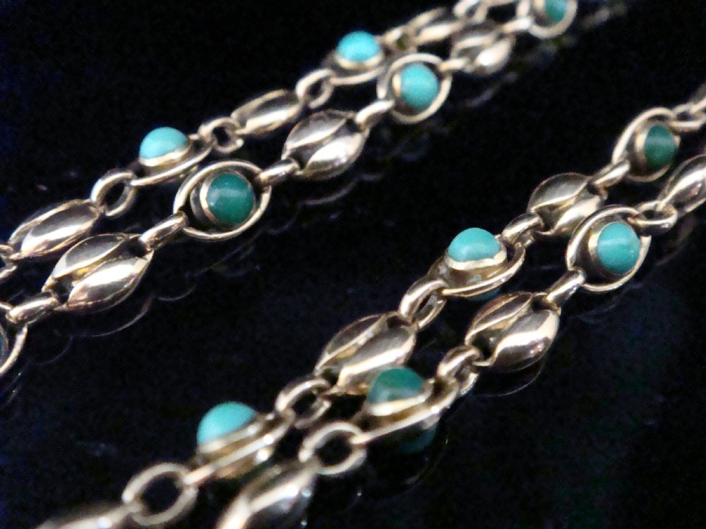 VICTORIAN 15CT NATURAL TURQUOISE BOTH SIDES CHAIN 16.5 INCHES 14.2g View IV