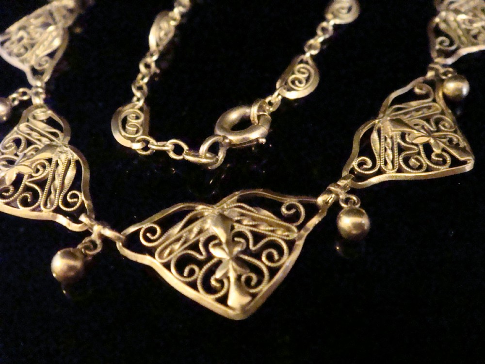 EDWARDIAN FRENCH 18CT ORNATE FILAGREE YELLOW GOLD NECKLACE CHAIN 17 INCHES 6G View III