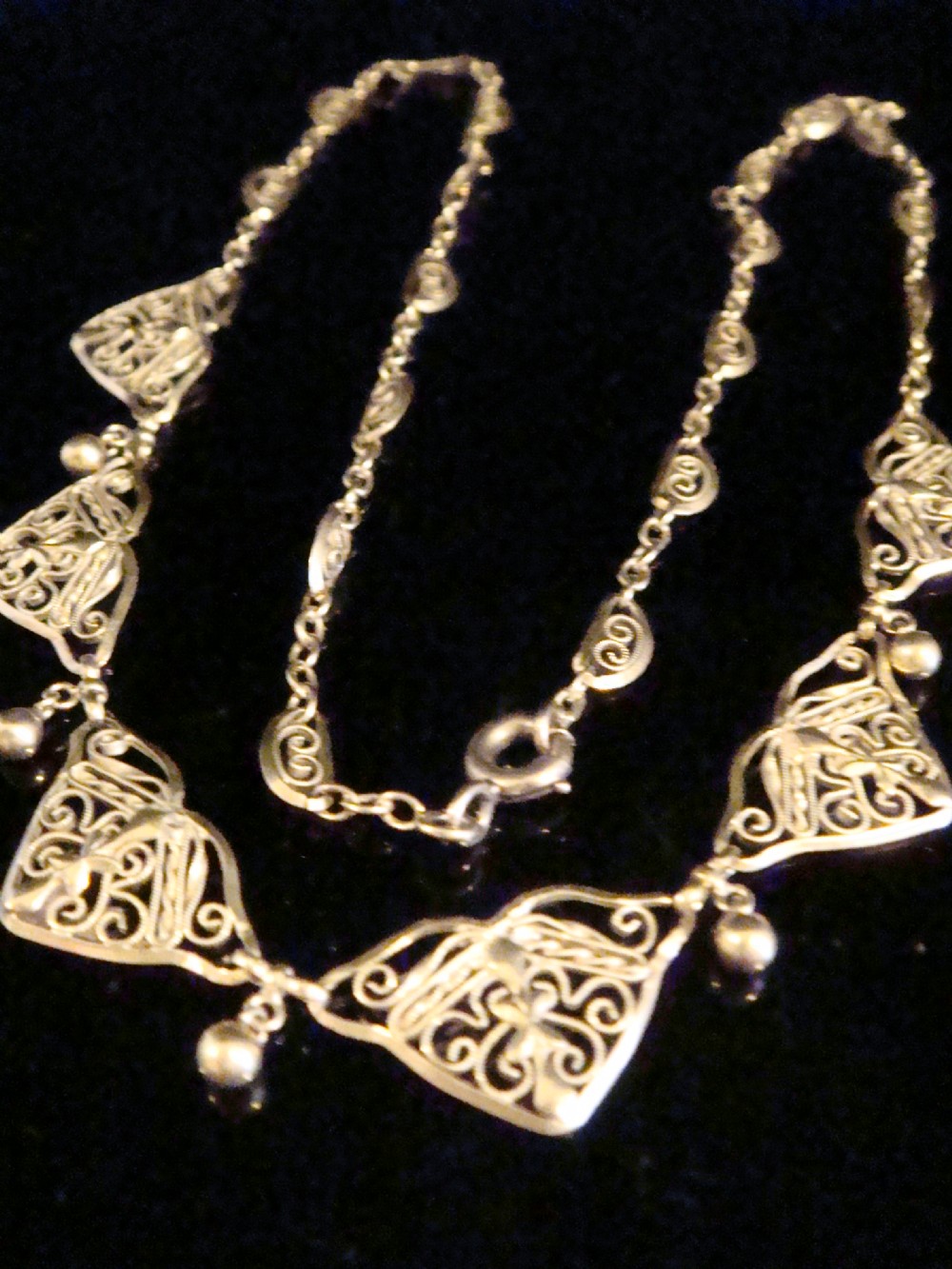 EDWARDIAN FRENCH 18CT ORNATE FILAGREE YELLOW GOLD NECKLACE CHAIN 17 INCHES 6G View V