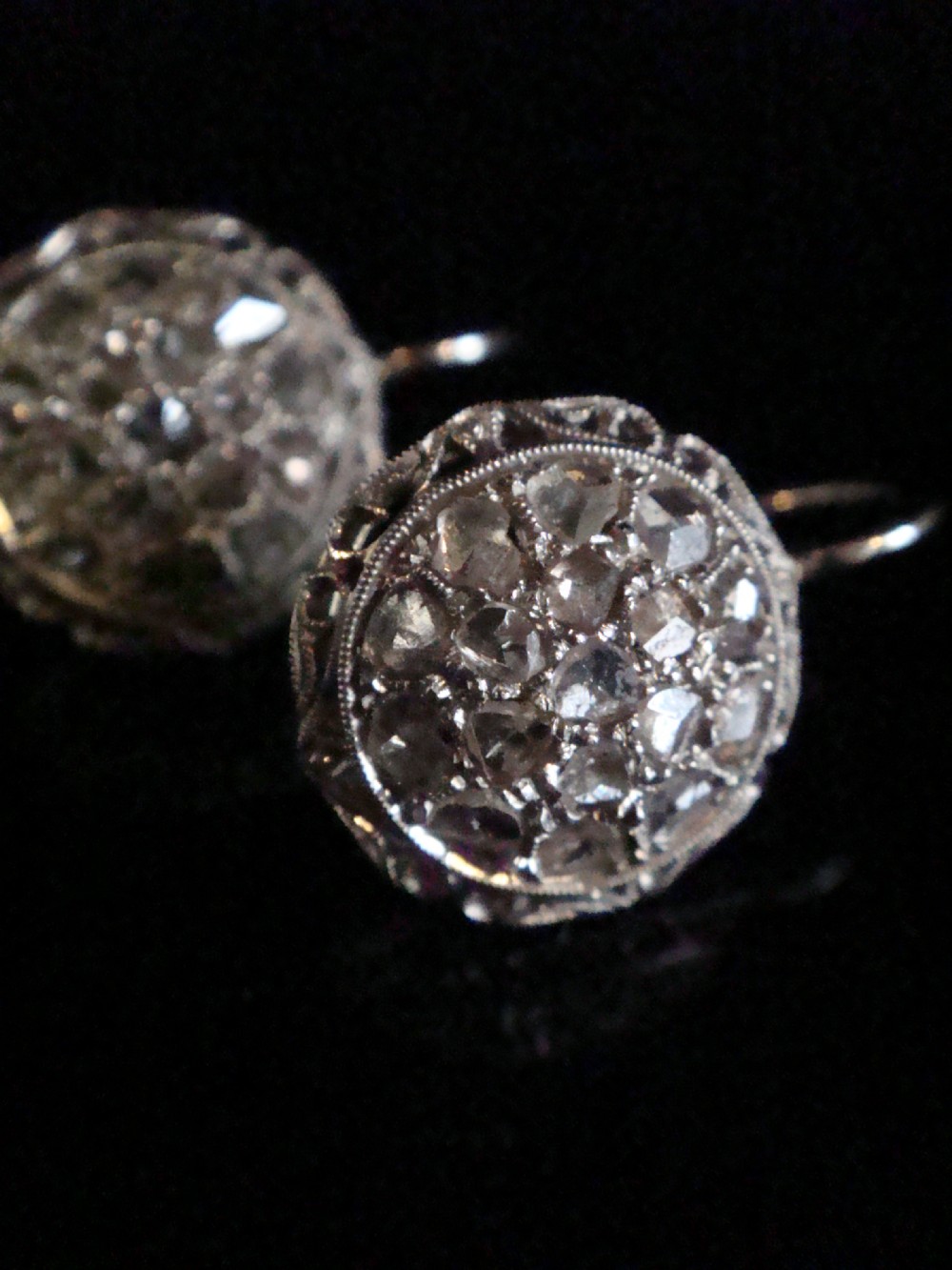 EDWARDIAN 18CT WHITE GOLD FRENCH ROSE CUT DIAMOND EARRINGS