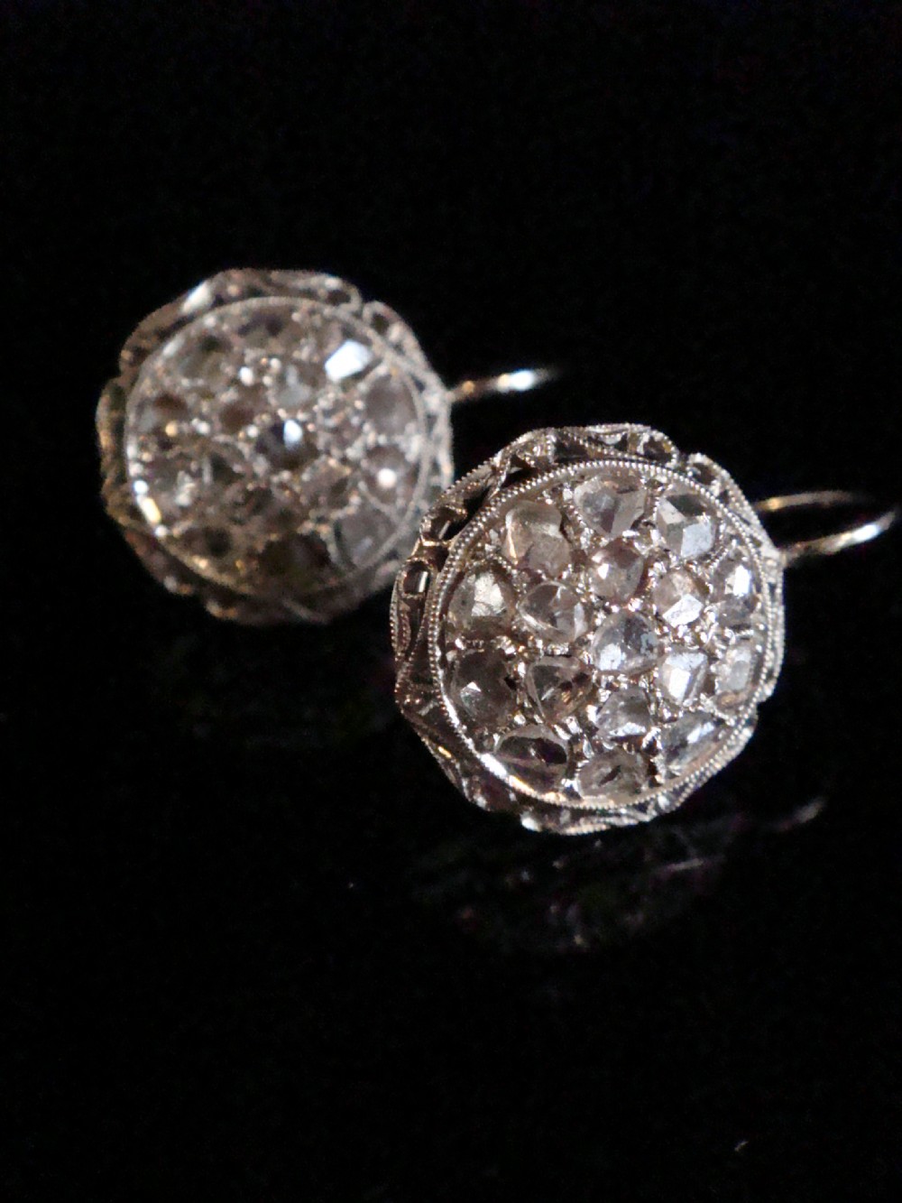 EDWARDIAN 18CT WHITE GOLD FRENCH ROSE CUT DIAMOND EARRINGS View II