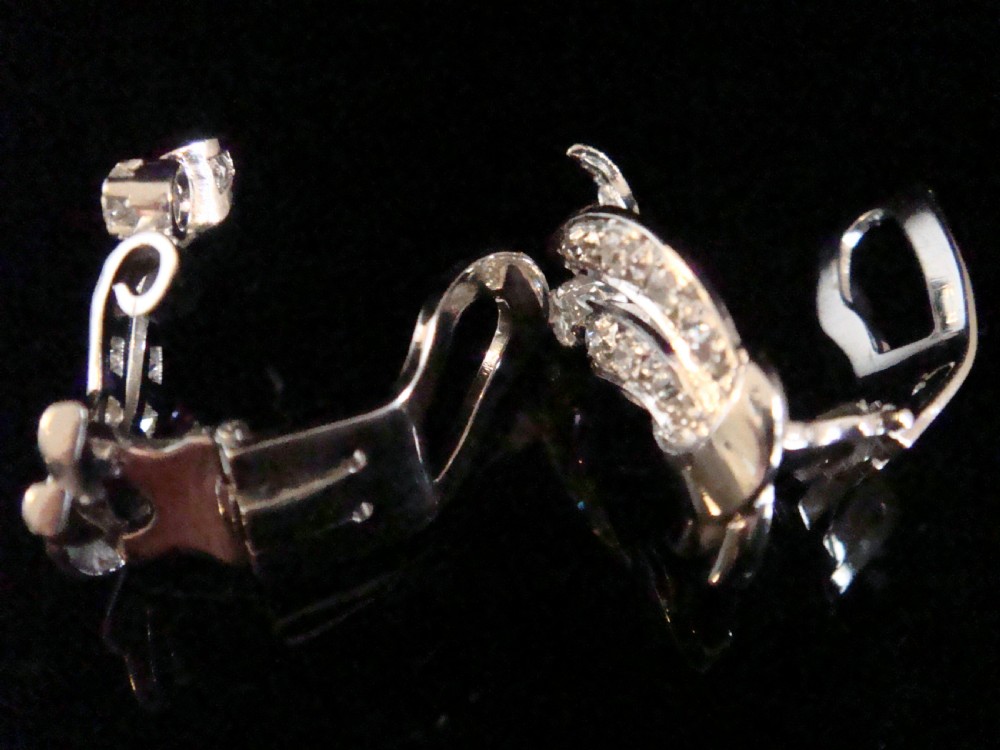 ART DECO 1920S 18CT WHITE GOLD OLD CUT CUT DIAMOND FAN CLIP EARRINGS  View III