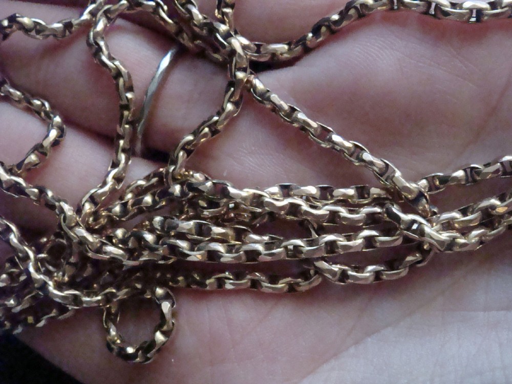 EDWARDIAN 9CT YELLOW GOLD LONGUARD 24.7G 58 INCHES WITH HOOP FOR CLIP PENDANT View III