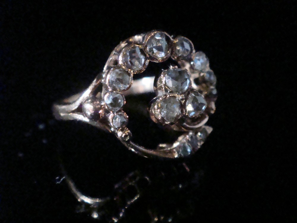 EDWARDIAN 18CT FRENCH ROSE CUT DIAMOND LUCKY CLOVER CLUSTER RING