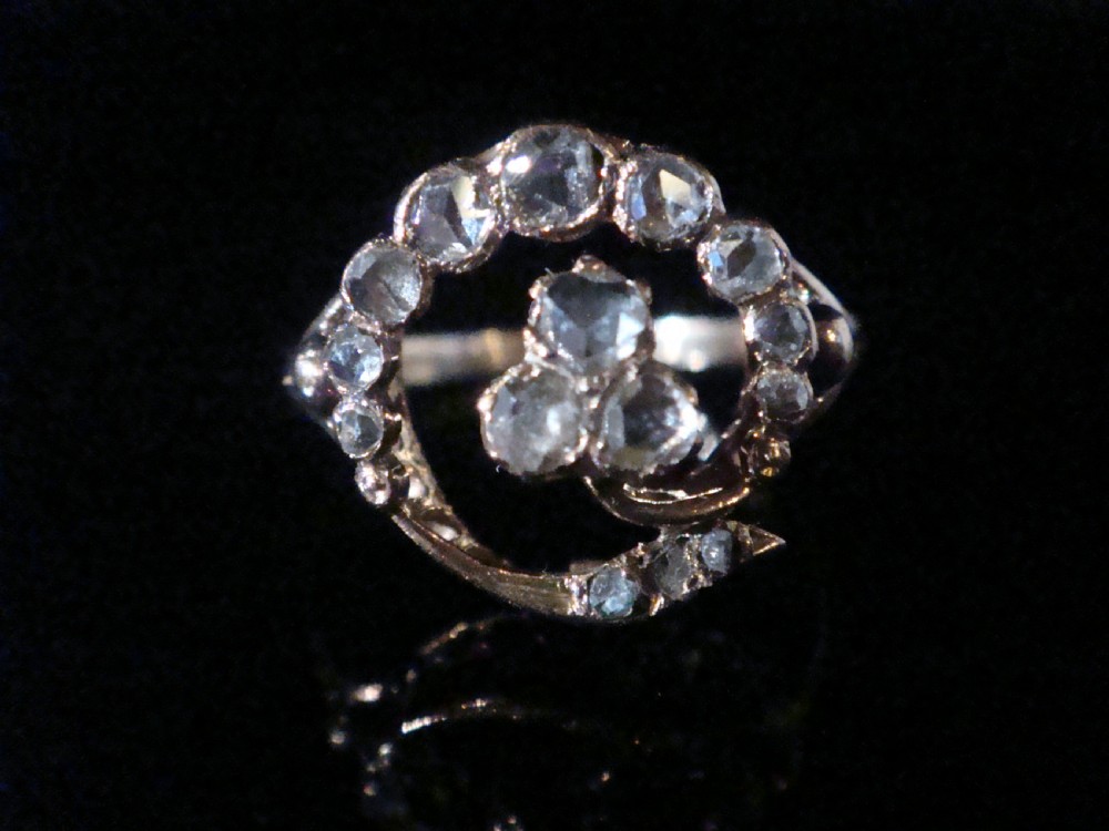 EDWARDIAN 18CT FRENCH ROSE CUT DIAMOND LUCKY CLOVER CLUSTER RING View II