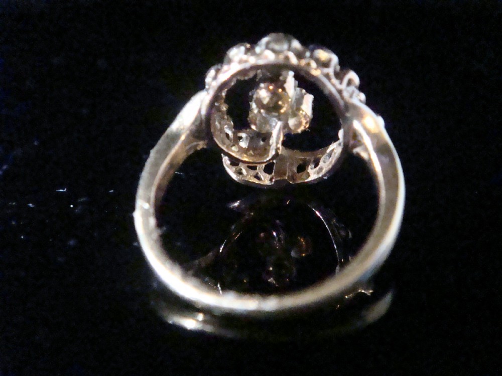 EDWARDIAN 18CT FRENCH ROSE CUT DIAMOND LUCKY CLOVER CLUSTER RING View III